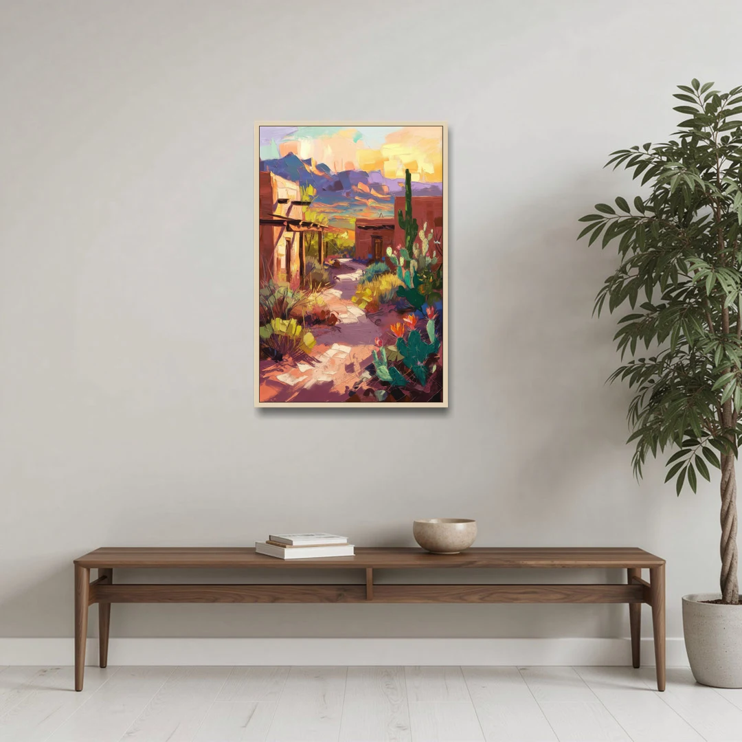 Santa Fe Desert Trail - Oak Framed Canvas Wall Art - Coffee Table - 24x36