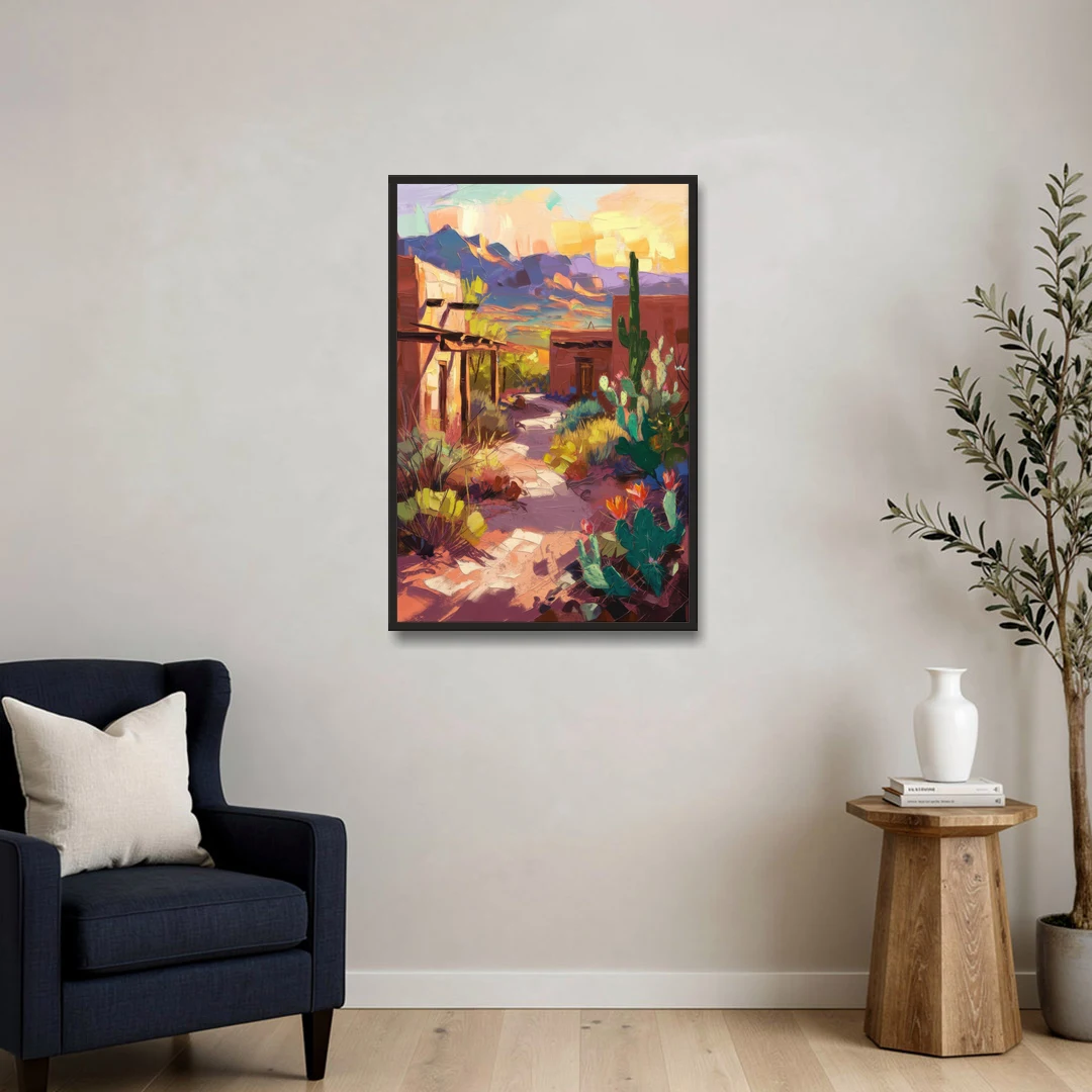 Santa Fe Desert Trail - Black Framed Canvas Wall Art - Sofa - 24x36