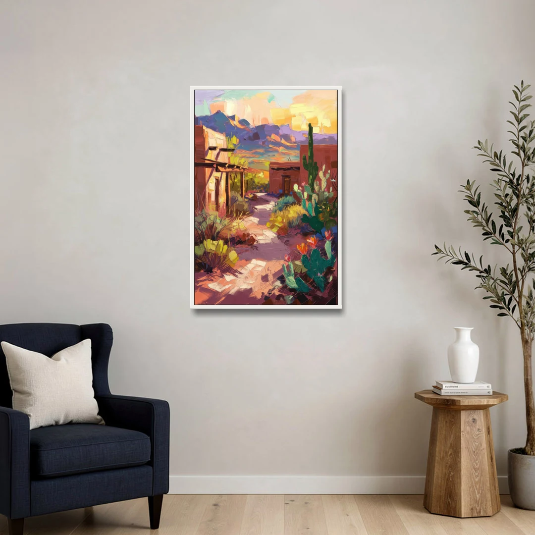 Santa Fe Desert Trail - White Framed Canvas Wall Art - Sofa - 24x36