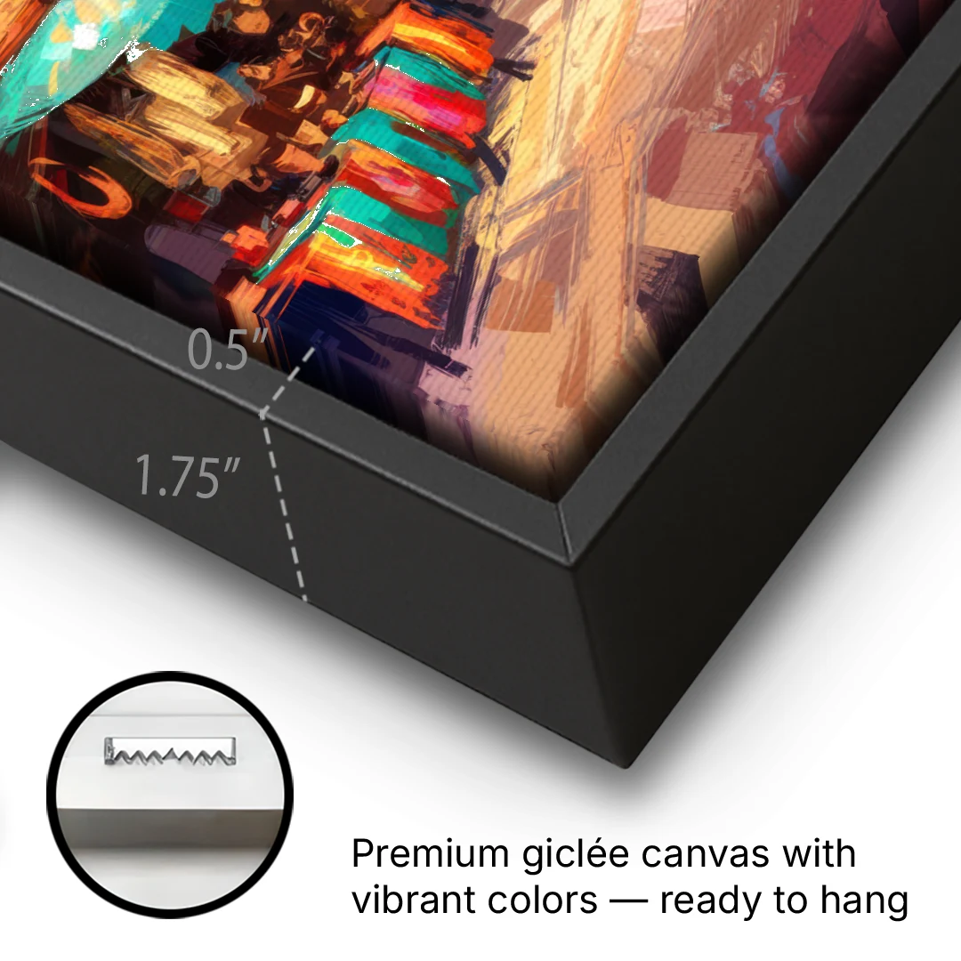Santa Fe Historic Plaza - Black Framed Canvas Wall Art - Gallery Wrap Corner