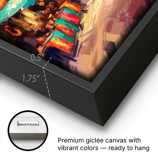 Santa Fe Historic Plaza - Black Framed Canvas Wall Art - Gallery Wrap Corner