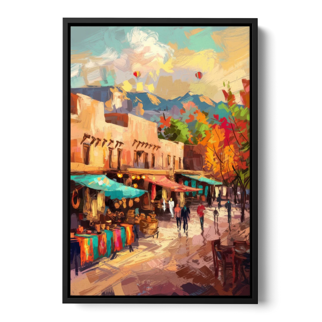 Santa Fe Historic Plaza - Black Framed Canvas Wall Art - Front