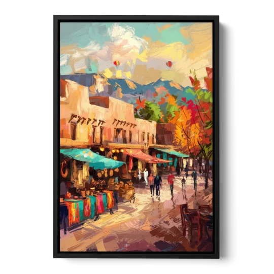 Santa Fe Historic Plaza - Black Framed Canvas Wall Art - Front
