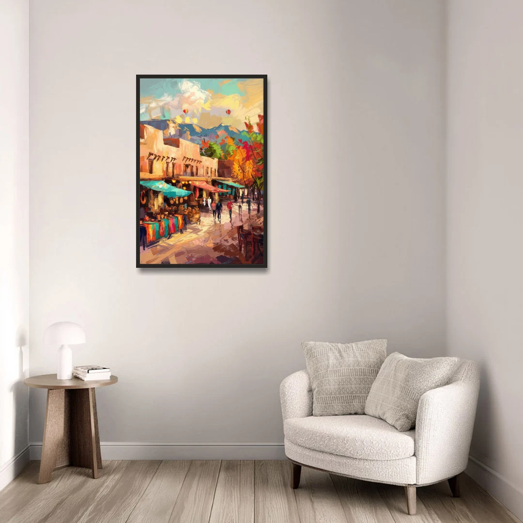 Santa Fe Historic Plaza - Black Framed Canvas Wall Art - Sofa - 24x36