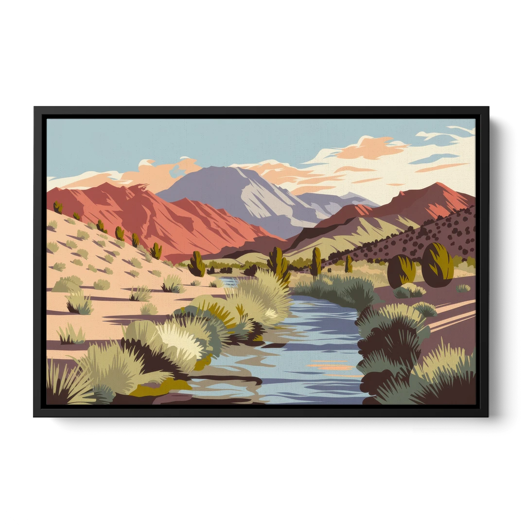 Santa Fe Mountain View - Black Framed Canvas Wall Art - Front