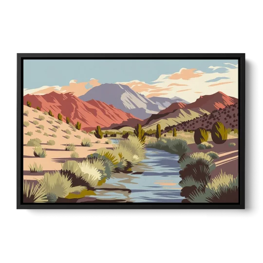 Santa Fe Mountain View - Black Framed Canvas Wall Art - Front
