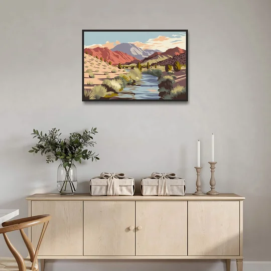 Santa Fe Mountain View - Black Framed Canvas Wall Art - Coffee Table - 36x24