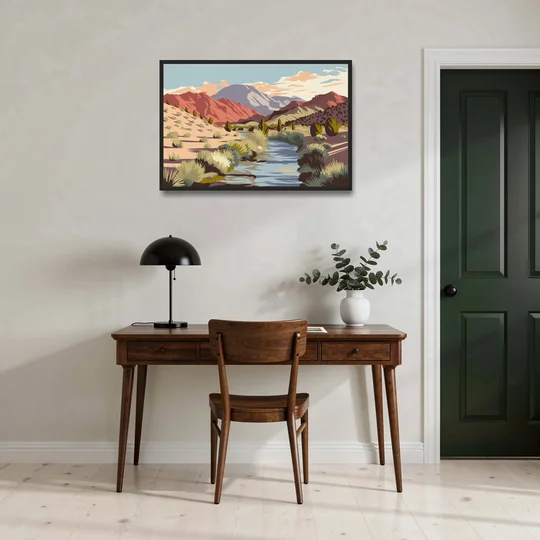 Santa Fe Mountain View - Black Framed Canvas Wall Art - Office - 36x24