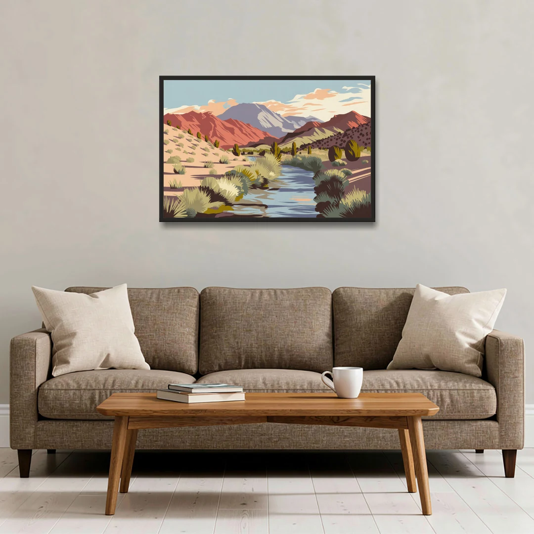 Santa Fe Mountain View - Black Framed Canvas Wall Art - Sofa - 36x24
