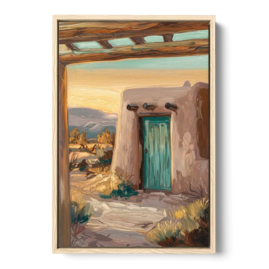 Santa Fe Pueblo Style - Oak Framed Canvas Wall Art - Front