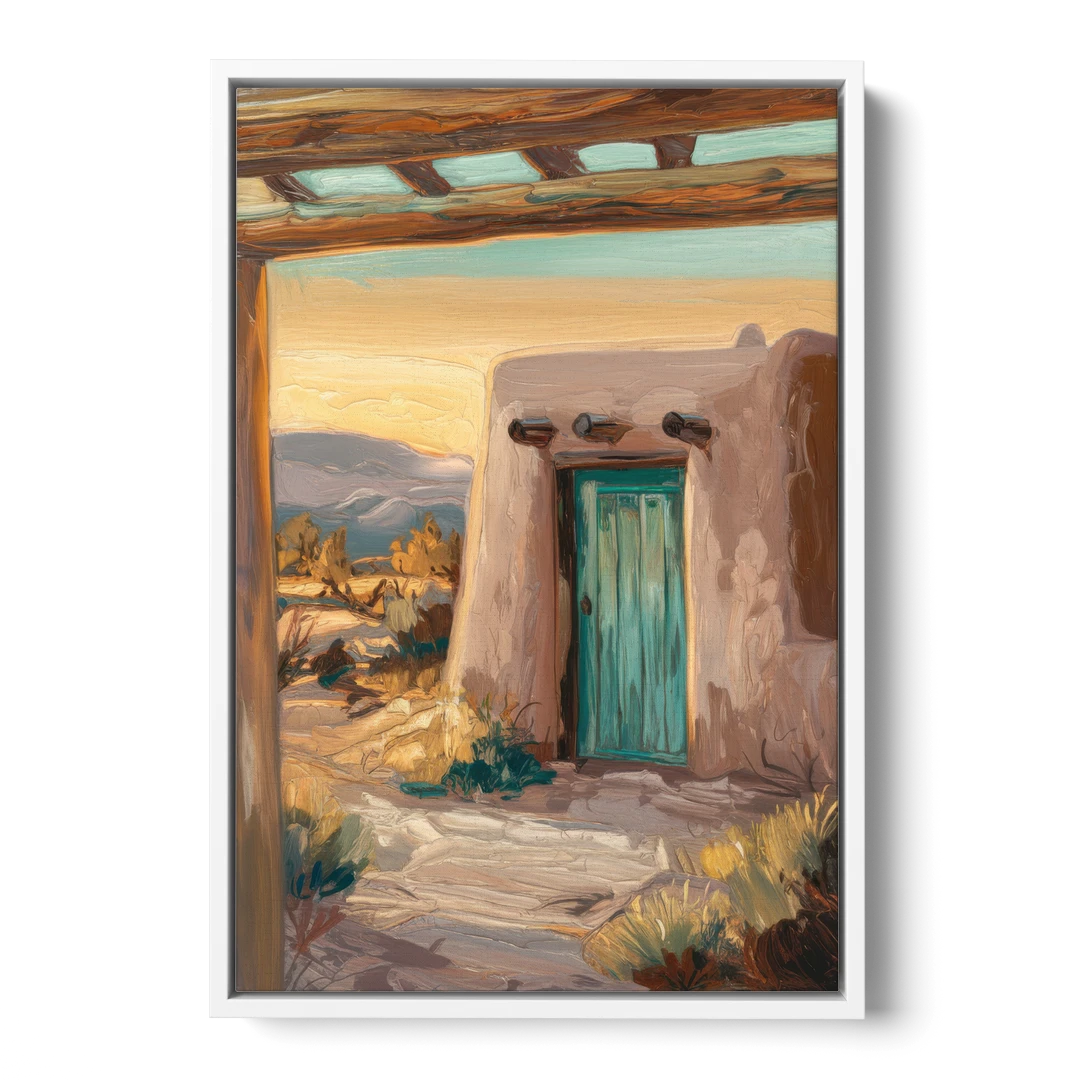 Santa Fe Pueblo Style - White Framed Canvas Wall Art - Front