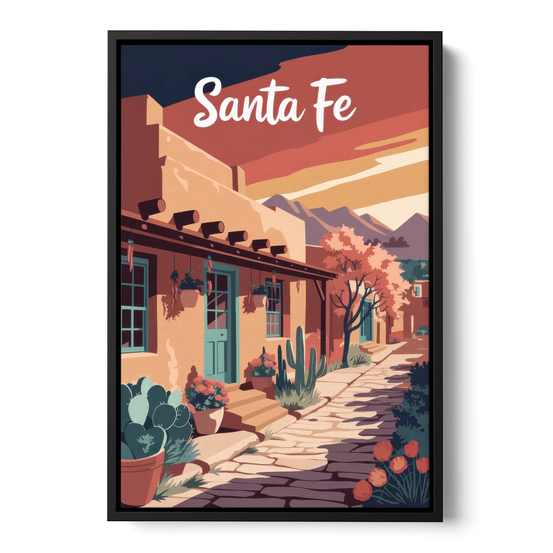 Santa Fe Southwest Charm - Black Framed Canvas Wall Art - Front