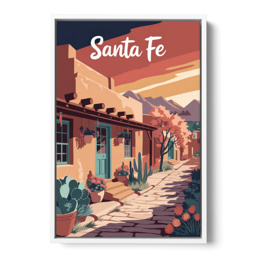 Santa Fe Southwest Charm - White Framed Canvas Wall Art - Front