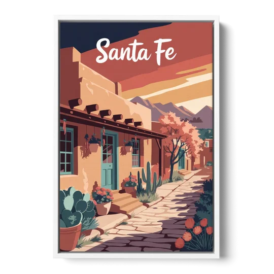 Santa Fe Southwest Charm - White Framed Canvas Wall Art - Front