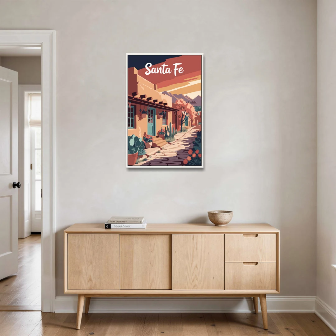 Santa Fe Southwest Charm - White Framed Canvas Wall Art - Coffee Table - 24x36