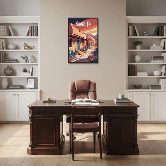Santa Fe Southwest Charm - Black Framed Canvas Wall Art - Office - 24x36