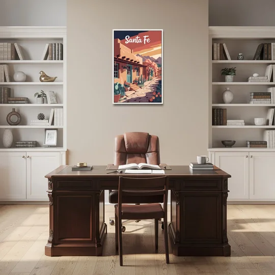 Santa Fe Southwest Charm - White Framed Canvas Wall Art - Office - 24x36