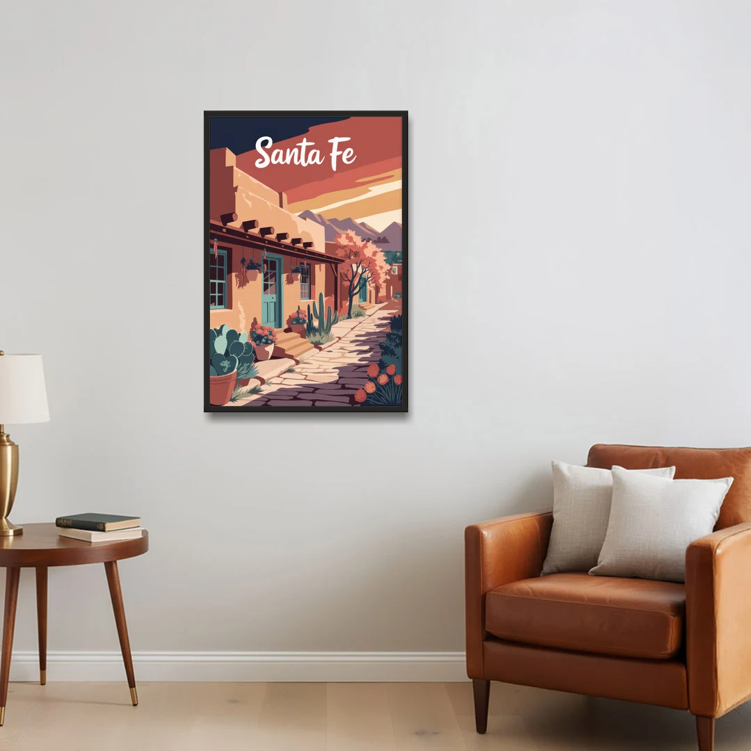 Santa Fe Southwest Charm - Black Framed Canvas Wall Art - Sofa - 24x36