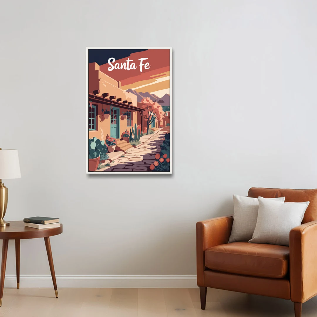 Santa Fe Southwest Charm - White Framed Canvas Wall Art - Sofa - 24x36