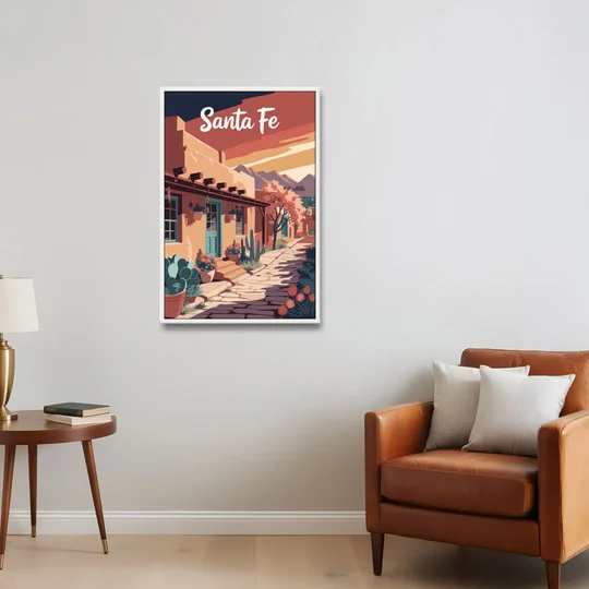 Santa Fe Southwest Charm - White Framed Canvas Wall Art - Sofa - 24x36