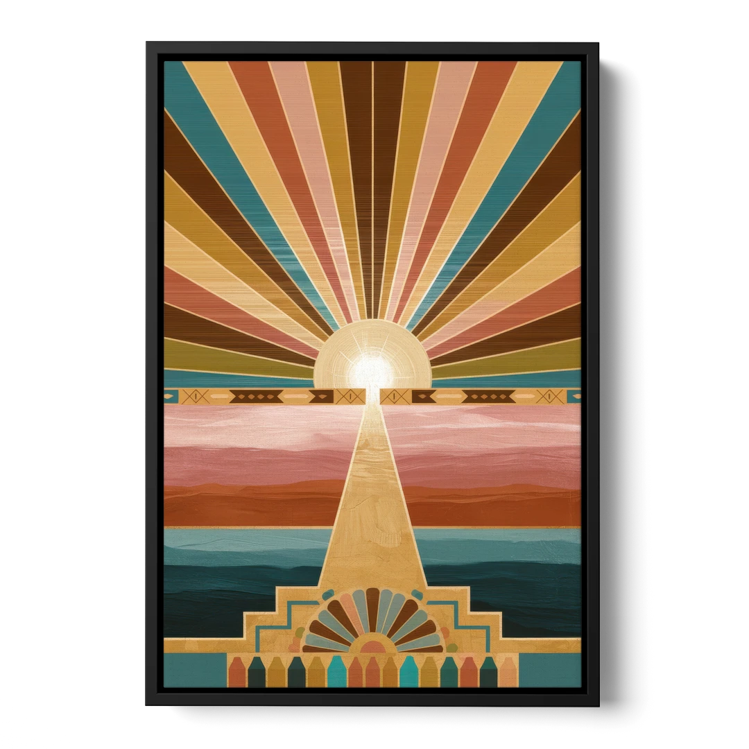 Santa Fe Sunburst Design - Black Framed Canvas Wall Art - Front
