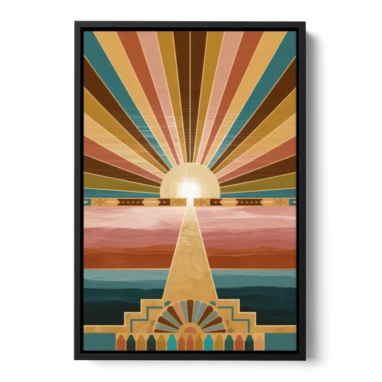 Santa Fe Sunburst Design - Black Framed Canvas Wall Art - Front