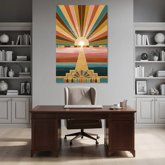Santa Fe Sunburst Design - Canvas Wall Art - Office - 40x60