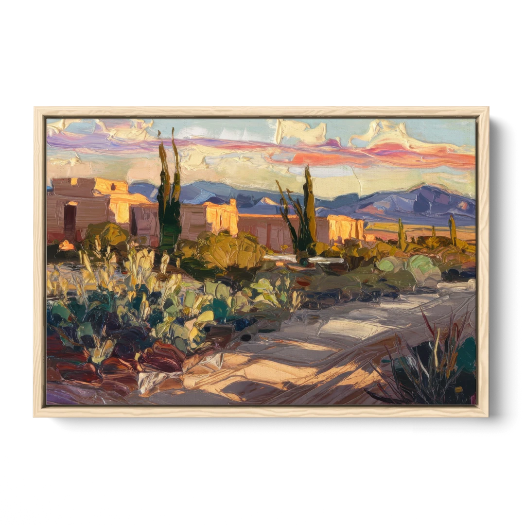 Santa Fe Sunset Landscape - Oak Framed Canvas Wall Art - Front