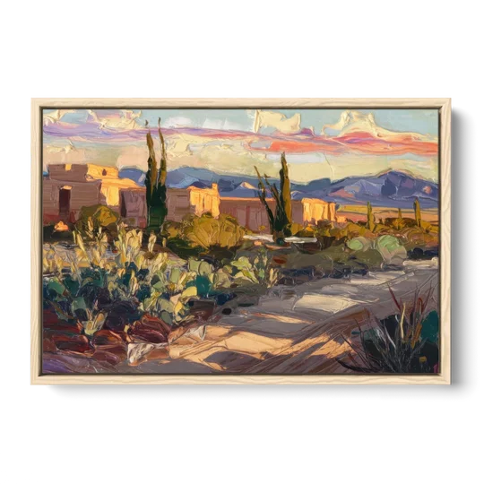 Santa Fe Sunset Landscape - Oak Framed Canvas Wall Art - Front