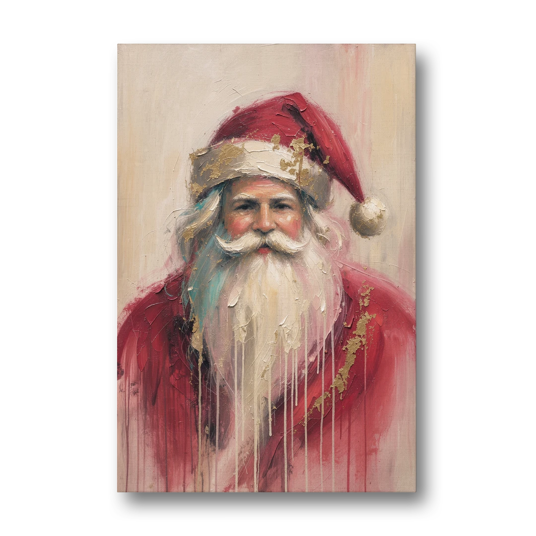 Abstract Christmas Santa in Gold Drips - Canvas Wall Art - Front