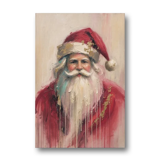 Abstract Christmas Santa in Gold Drips - Canvas Wall Art - Front