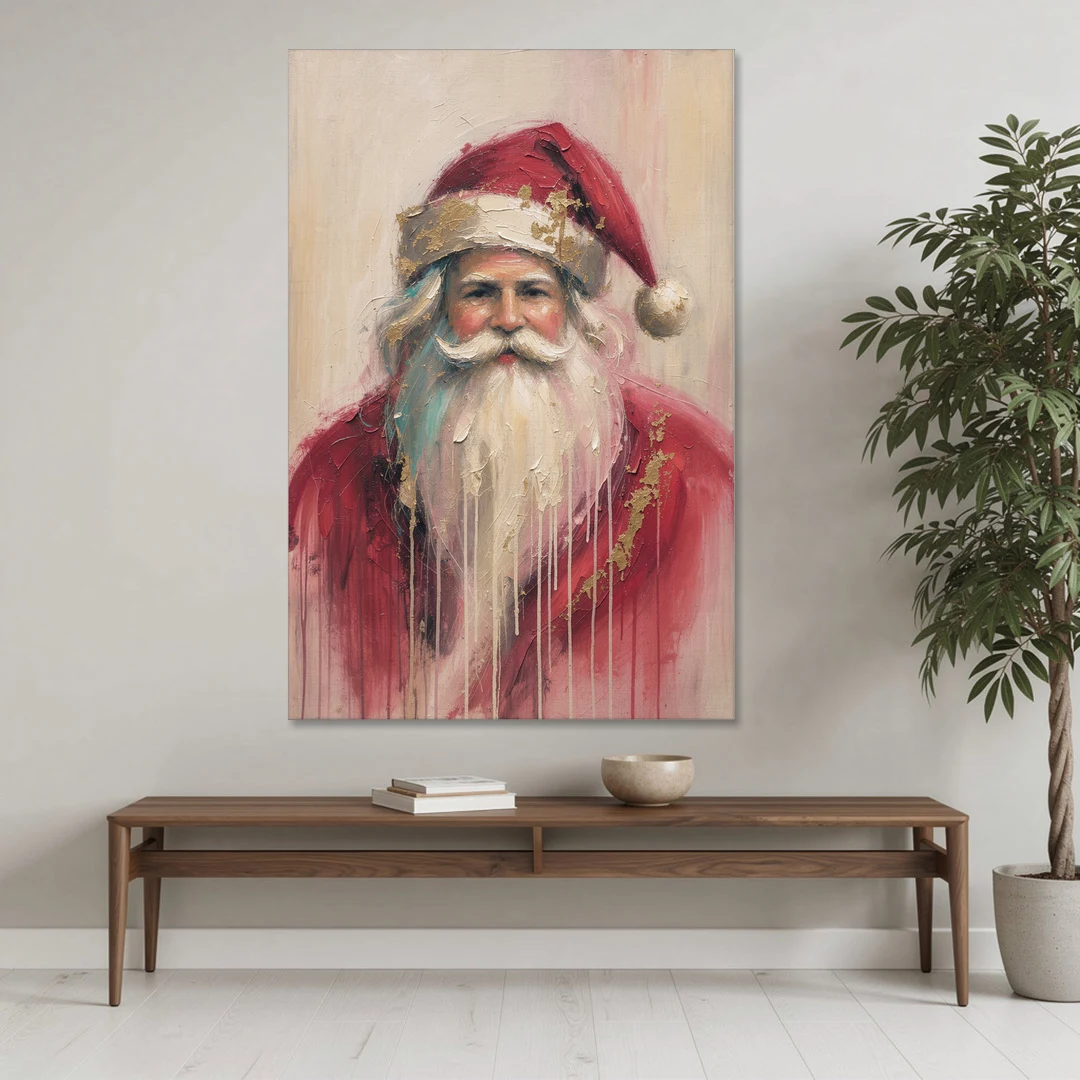 Abstract Christmas Santa in Gold Drips - Canvas Wall Art - Coffee Table - 40x60