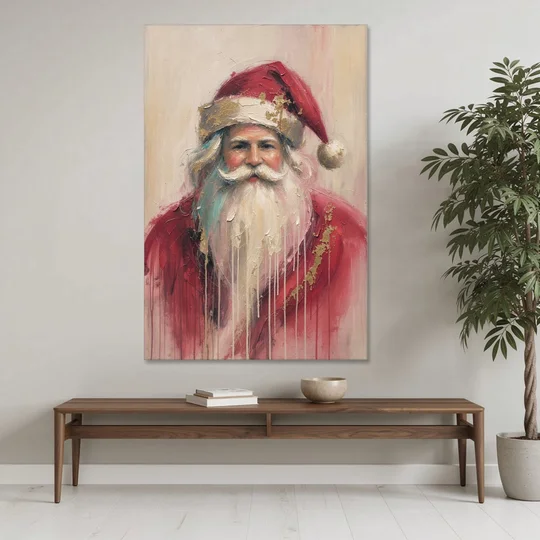 Abstract Christmas Santa in Gold Drips - Canvas Wall Art - Coffee Table - 40x60