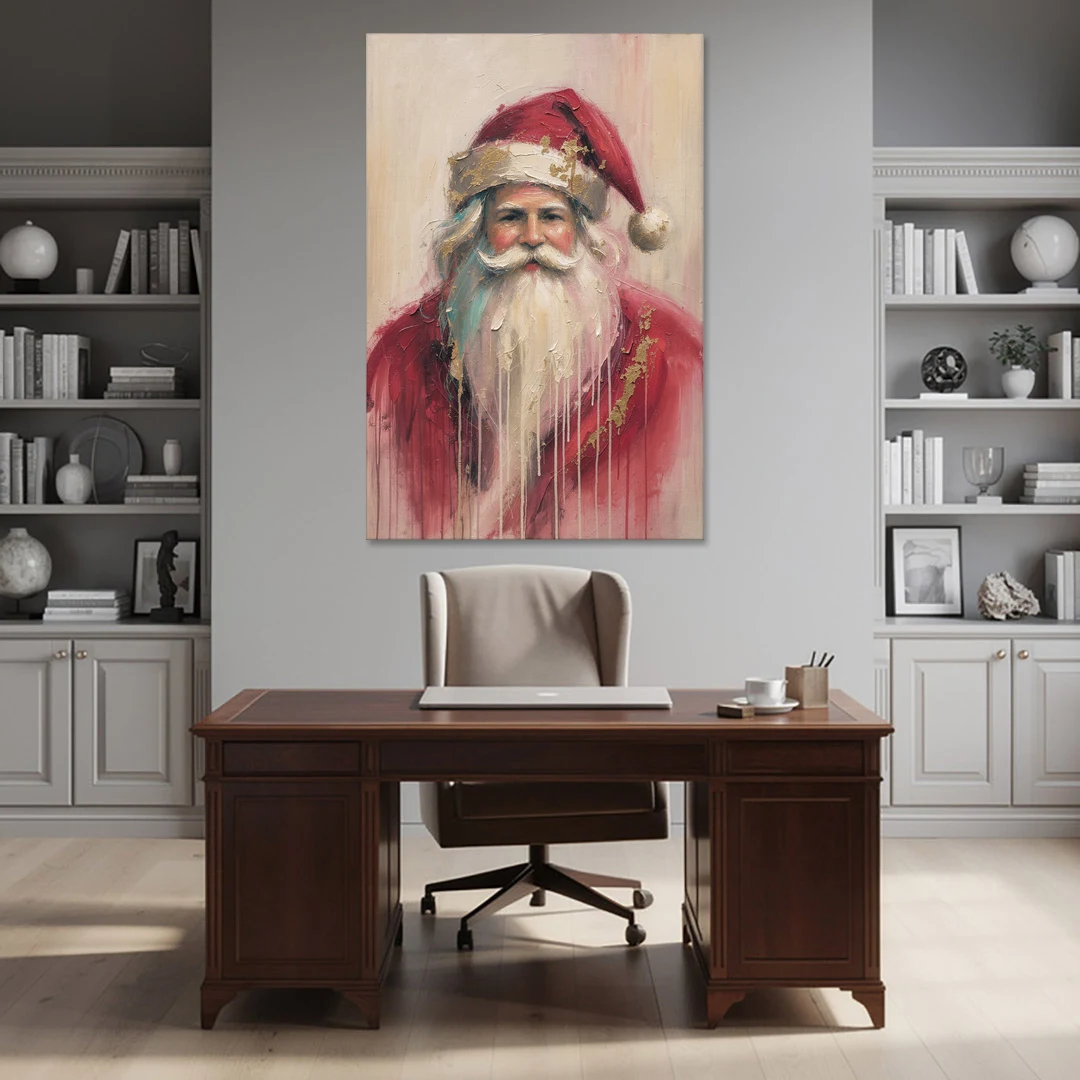 Abstract Christmas Santa in Gold Drips - Canvas Wall Art - Office - 40x60