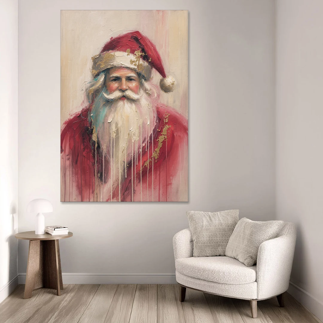 Abstract Christmas Santa in Gold Drips - Canvas Wall Art - Sofa - 40x60