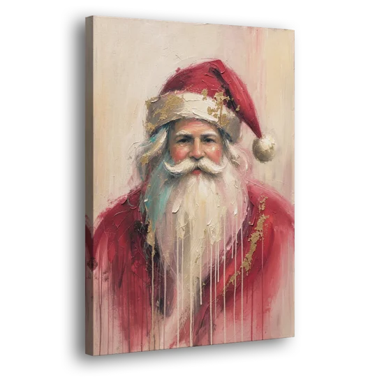 Abstract Christmas Santa in Gold Drips - Canvas Wall Art - Side