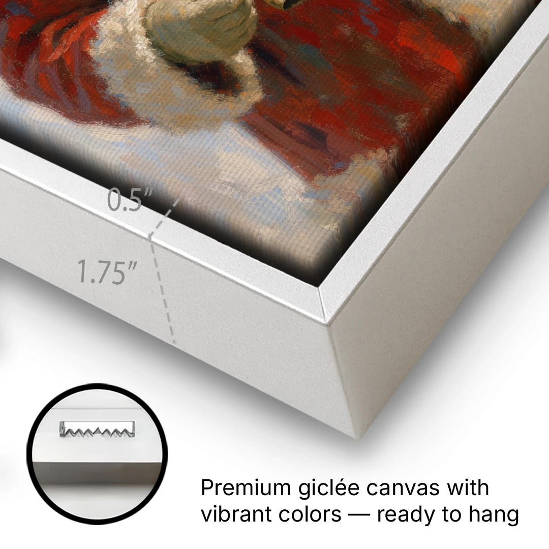 Santa Painting on Canvas with Sleigh Bells - White Framed Canvas Wall Art - Gallery Wrap Corner