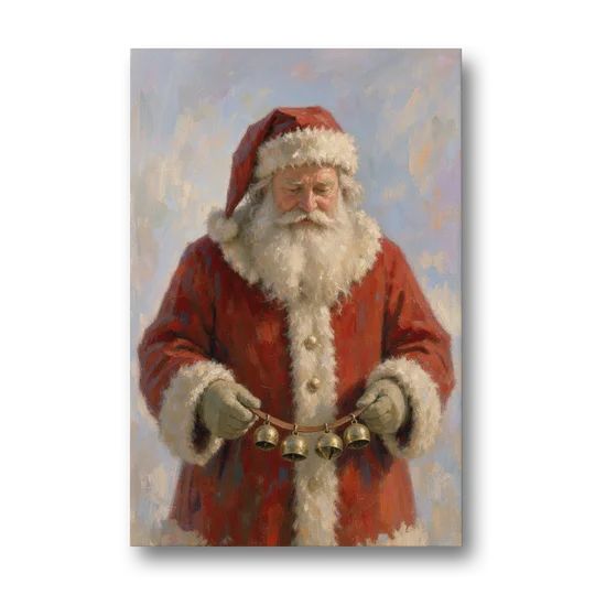 Santa Painting on Canvas with Sleigh Bells - Canvas Wall Art - Front
