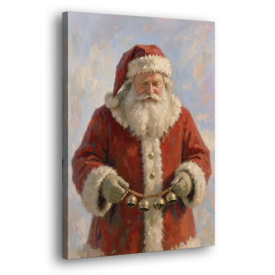 Santa Painting on Canvas with Sleigh Bells - Canvas Wall Art - Side