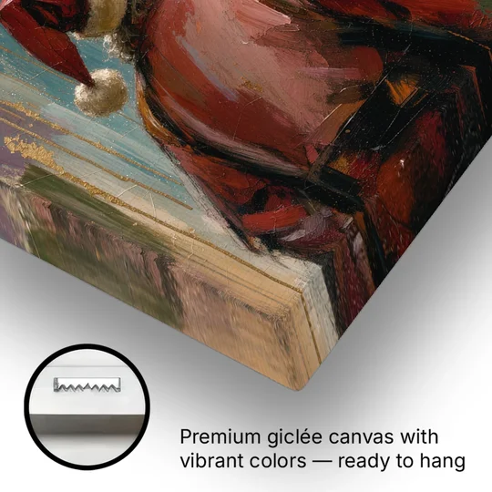 Contemporary Christmas Santa Under Gold Stars - Canvas Wall Art - Gallery Wrap Corner