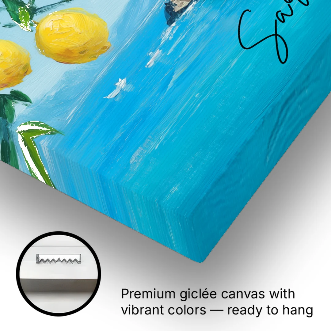 Sardinia Art with Lemon Branches - Canvas Wall Art - Gallery Wrap Corner