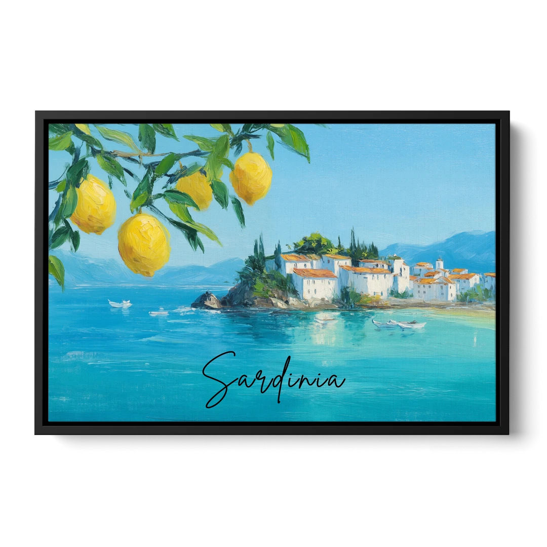 Sardinia Art with Lemon Branches - Black Framed Canvas Wall Art - Front