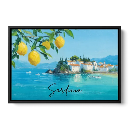 Sardinia Art with Lemon Branches - Black Framed Canvas Wall Art - Front