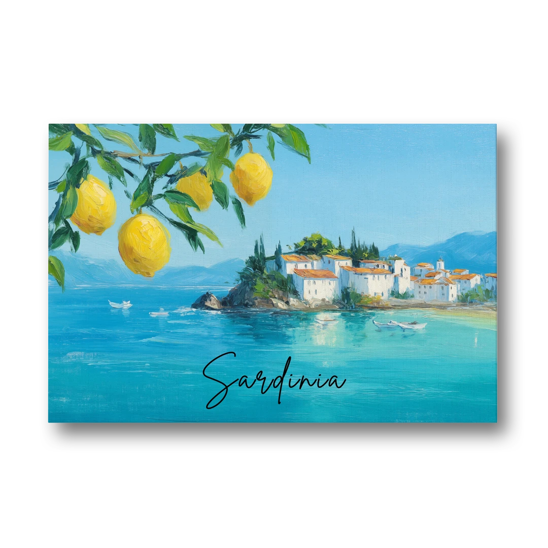 Sardinia Art with Lemon Branches - Canvas Wall Art - Front