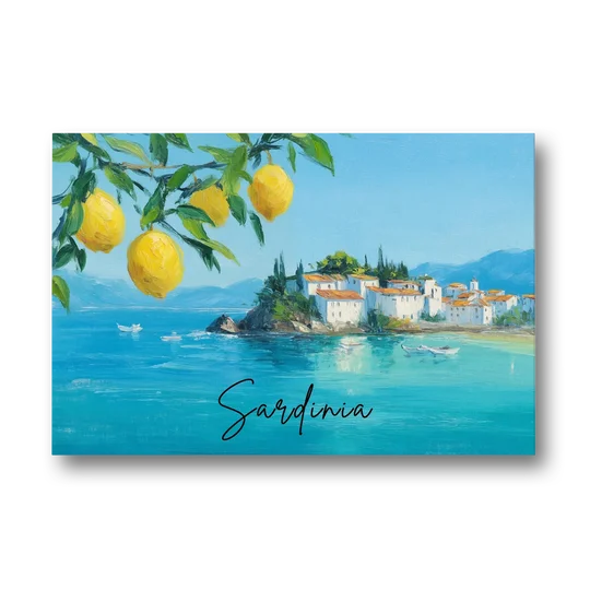 Sardinia Art with Lemon Branches - Canvas Wall Art - Front