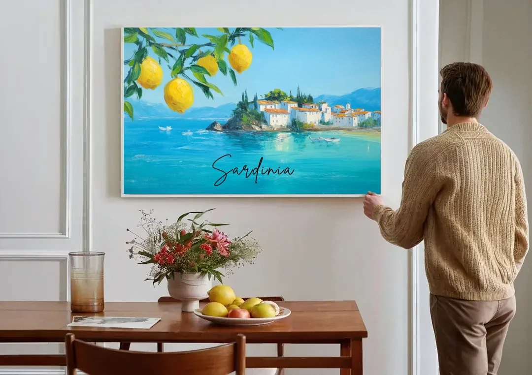 Sardinia Art with Lemon Branches canvas wall art above a dining table