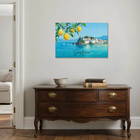 Sardinia Art with Lemon Branches - Canvas Wall Art - Coffee Table - 36x24