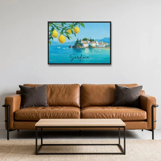 Sardinia Art with Lemon Branches - Black Framed Canvas Wall Art - Sofa - 36x24