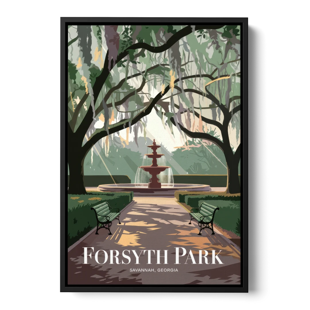 Savannah Forsyth Park Pathway - Black Framed Canvas Wall Art - Front