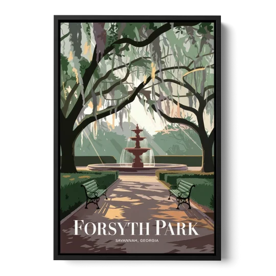 Savannah Forsyth Park Pathway - Black Framed Canvas Wall Art - Front
